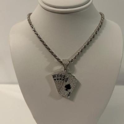 NEW 24" STERLING SILVER CHAIN 2.8MM & ROYAL FLUSH PENDANT