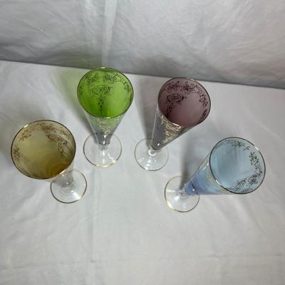 Set of Colored Glass w/ Gold Flutes & More (LR-RG)