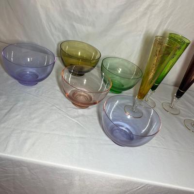 Set of Colored Glass w/ Gold Flutes & More (LR-RG)