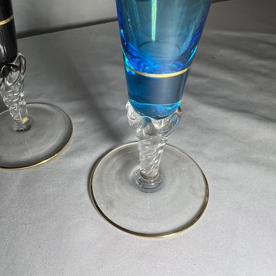 Set of Colored Glass w/ Gold Flutes & More (LR-RG)