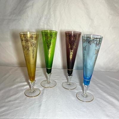 Set of Colored Glass w/ Gold Flutes & More (LR-RG)