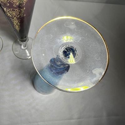 Set of Colored Glass w/ Gold Flutes & More (LR-RG)