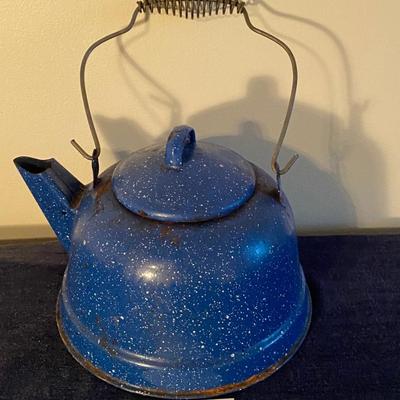 Vintage Blue Granite Kettle