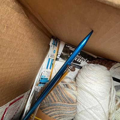 Box of knitting & yarn