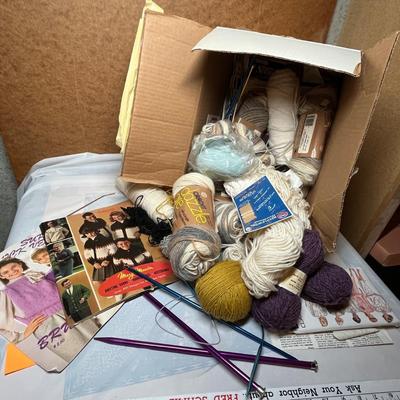 Box of knitting & yarn