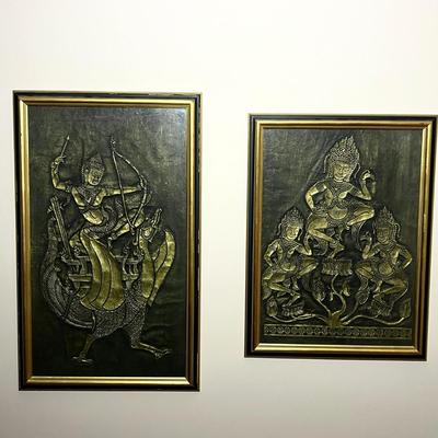 Pair of Framed Rubbings, Silk Panel & Door Curtain (GB2-RG)