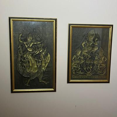 Pair of Framed Rubbings, Silk Panel & Door Curtain (GB2-RG)