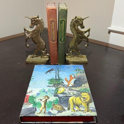 Gatco Brass Unicorn Bookends Plus Fairy Tales/ Fables (D-RG)