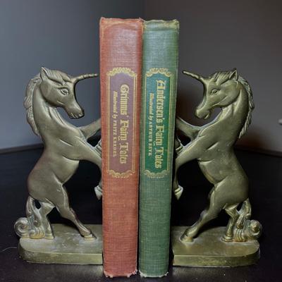 Gatco Brass Unicorn Bookends Plus Fairy Tales/ Fables (D-RG)