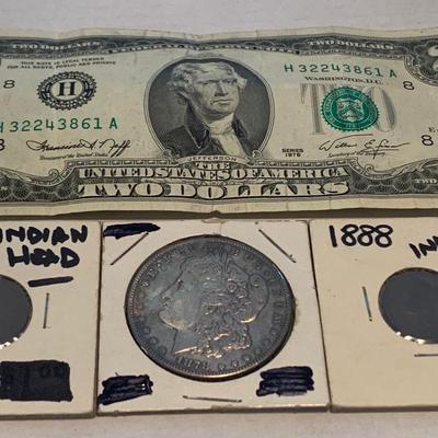 1878-S Silver Dollar / $2 Bill / Indian Head Pennies