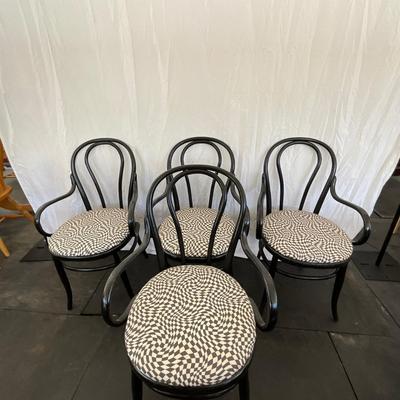 Lot# 021 Set of Four Black Vintage Painted Bentwood Chairs with Upholstered Seats