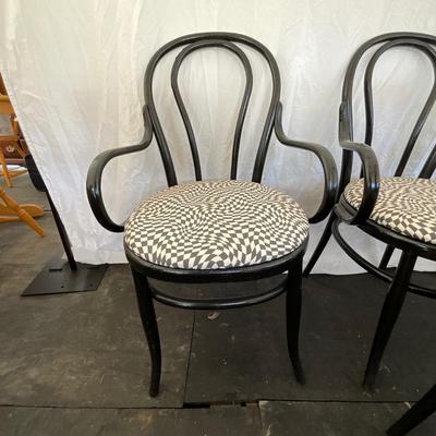 Lot# 021 Set of Four Black Vintage Painted Bentwood Chairs with Upholstered Seats