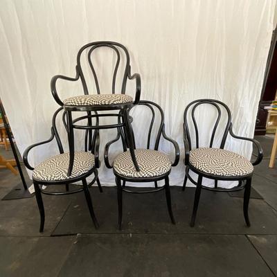 Lot# 021 Set of Four Black Vintage Painted Bentwood Chairs with Upholstered Seats