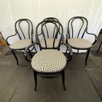 Lot# 021 Set of Four Black Vintage Painted Bentwood Chairs with Upholstered Seats