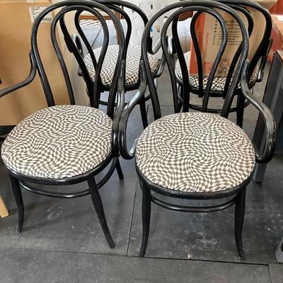 Lot# 021 Set of Four Black Vintage Painted Bentwood Chairs with Upholstered Seats