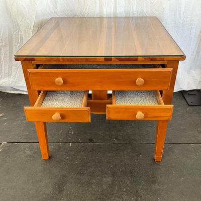 Lot # 023 Scalloped Edge Wooden Glass-Top Table