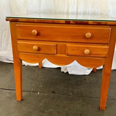 Lot # 023 Scalloped Edge Wooden Glass-Top Table