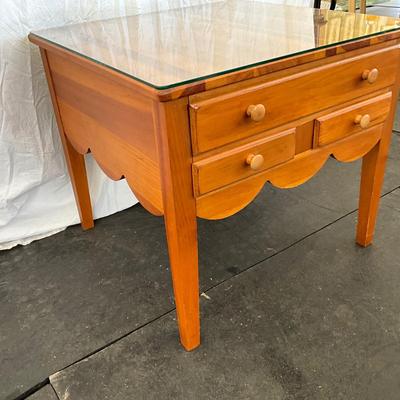 Lot # 023 Scalloped Edge Wooden Glass-Top Table