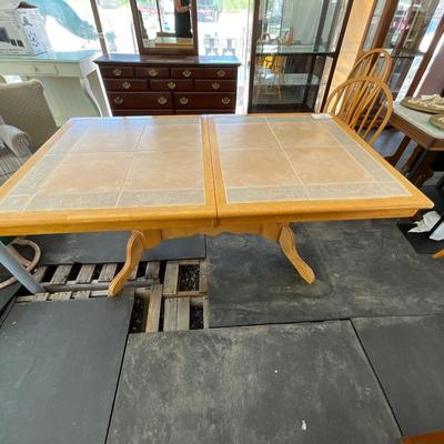 Lot# 025 Kuolin Furniture Vintage Wooden/Tile Top Table with Six Chairs