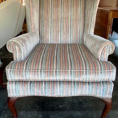 Lot# 028 Vintage Queen Anne Style Upholstered Wingback Chair