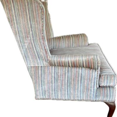 Lot# 028 Vintage Queen Anne Style Upholstered Wingback Chair