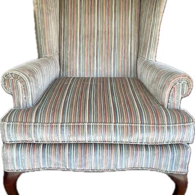 Lot# 028 Vintage Queen Anne Style Upholstered Wingback Chair