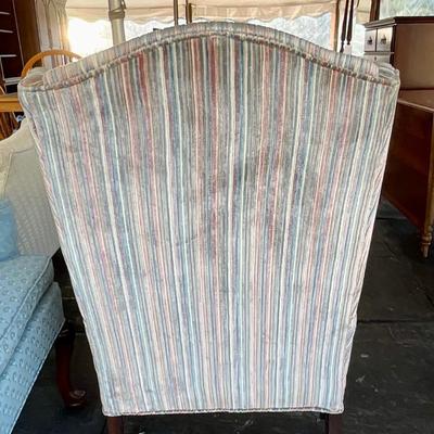 Lot# 028 Vintage Queen Anne Style Upholstered Wingback Chair