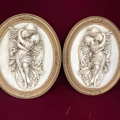 Lot# 044 Pair of Vintage Roman Lovers, 3D Oval Wall Plaque