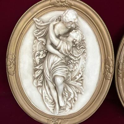 Lot# 044 Pair of Vintage Roman Lovers, 3D Oval Wall Plaque