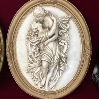 Lot# 044 Pair of Vintage Roman Lovers, 3D Oval Wall Plaque