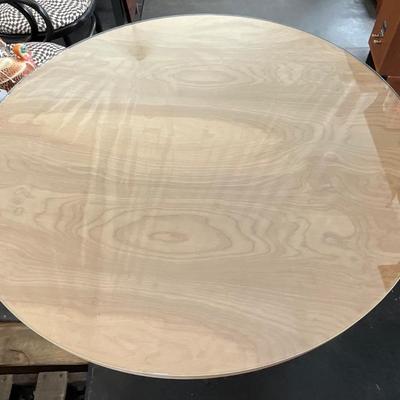 Lot# 049 Hand-Crafted Round Wooden Table with Square Base Glass Top