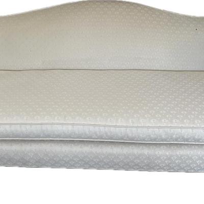 Lot# 033 Beautiful Vintage Upholstered Camelback Mahogany Sofa