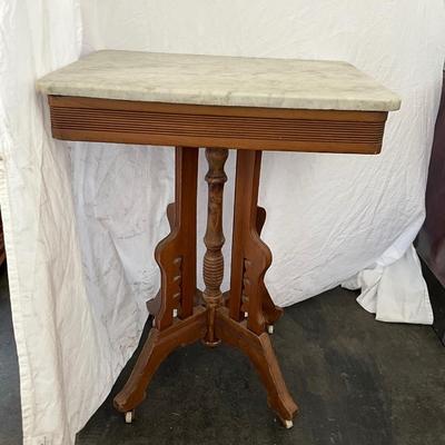 Lot# 034 Vintage Walnut Eastlake Style Side Table with Marble Top