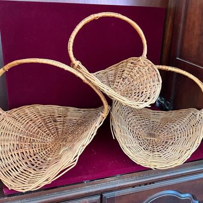 Lot# 035 Set of Three Vintage Woven Rattan Bamboo Gathering Baskets