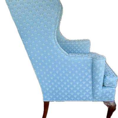 Lot# 029.Vintage Damask Upholstered Wingback Chair with Down Cushion