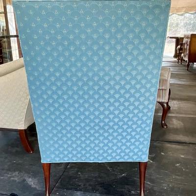 Lot# 029.Vintage Damask Upholstered Wingback Chair with Down Cushion