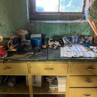 Misc Tools, Tiles, Tile Cutter, and Electrical Wiring Components (basement)