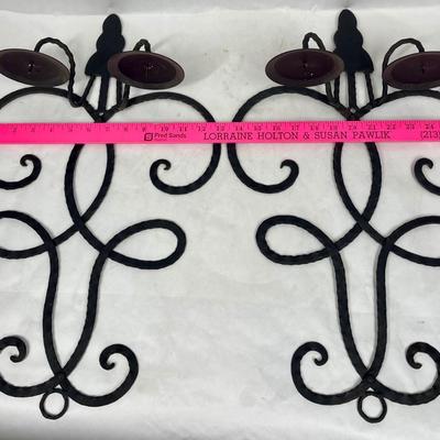 Set of Black Wrought Iron Candlestick Candle Holders Wall Hangings
