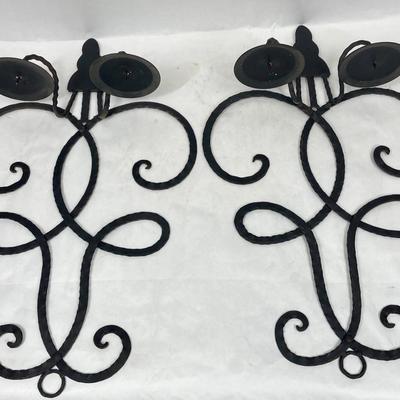 Set of Black Wrought Iron Candlestick Candle Holders Wall Hangings