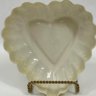 Vintage Belleek Heart Bowl with green maker mark