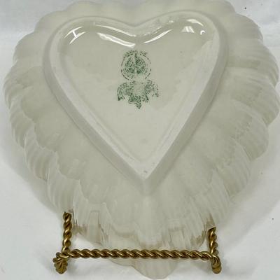 Vintage Belleek Heart Bowl with green maker mark