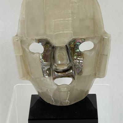 Vintage Mid Century Decor Mayan Aztec Mosaic Mask Mother of Pearl