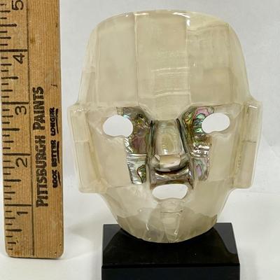 Vintage Mid Century Decor Mayan Aztec Mosaic Mask Mother of Pearl
