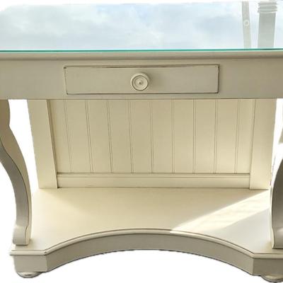 Lot# 053 White Glass Top Vanity / Desk