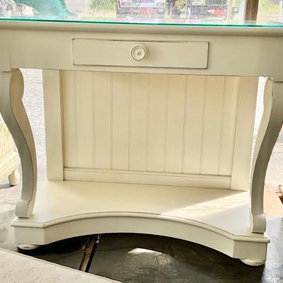 Lot# 053 White Glass Top Vanity / Desk