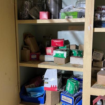 Yellow Shelf and Work Table Contents Lot (basement)