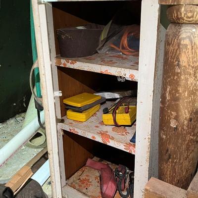 Yellow Shelf and Work Table Contents Lot (basement)
