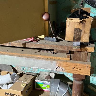 Yellow Shelf and Work Table Contents Lot (basement)