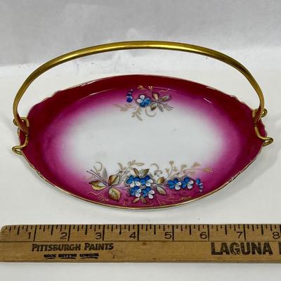 Imperial Russian Antique Porcelain Oval centerpiece Plate with metal handle carrier