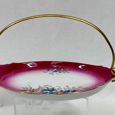 Imperial Russian Antique Porcelain Oval centerpiece Plate with metal handle carrier